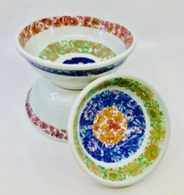 A Set of Three Nesting Bowls with Hand Painted Decal Floral Patterns