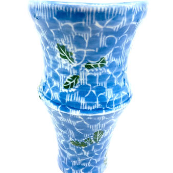 Porcelain Vase with Blue and Green Floral/Leaf Patterns