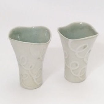 Petite Porcelain Vases with Unglazed Loop Pattern