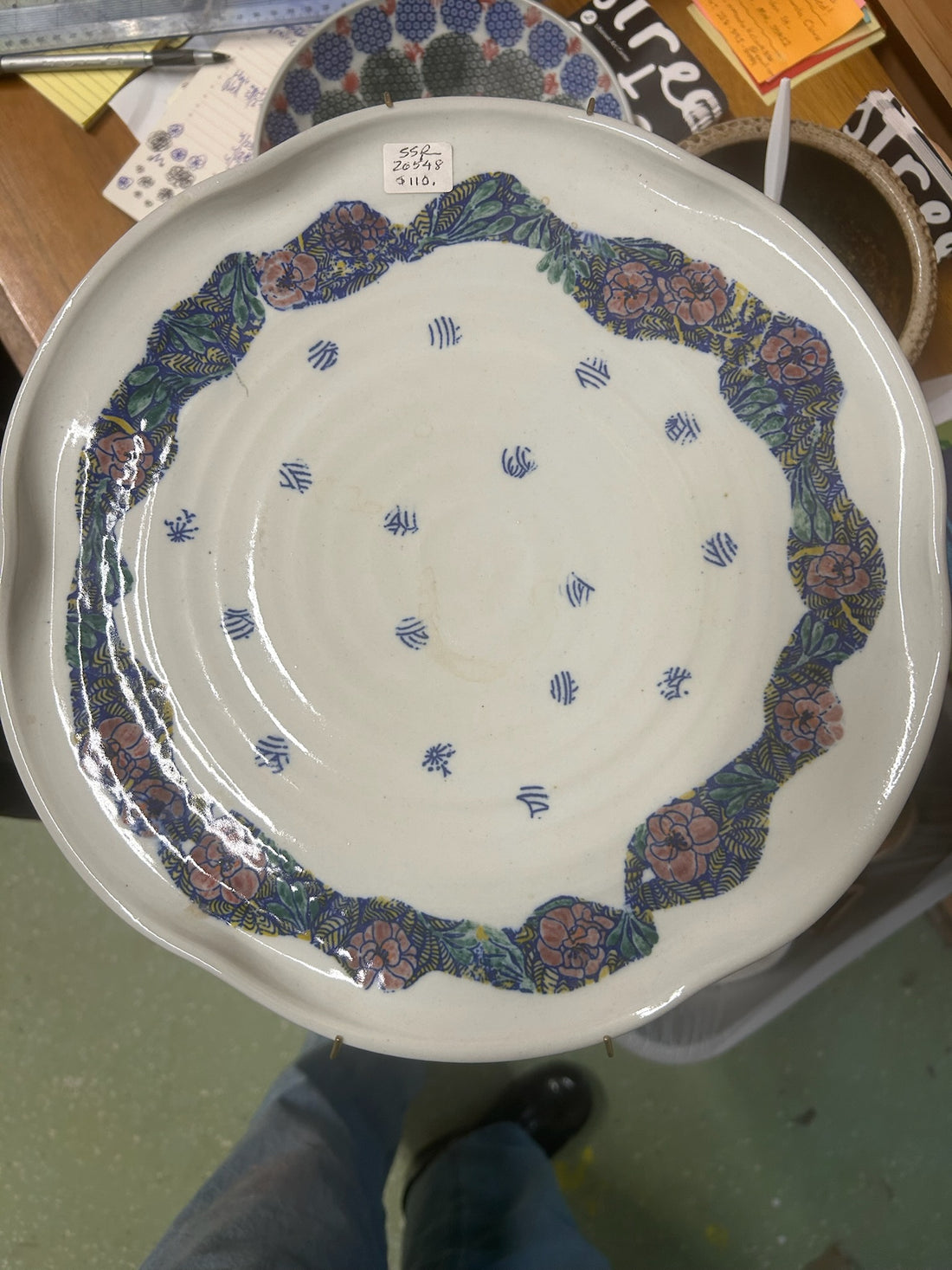 Porcelain Platter with Blue Decal Pattern
