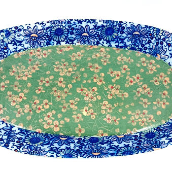 Porcelain Blue/Green Floral Patterned Large Tray