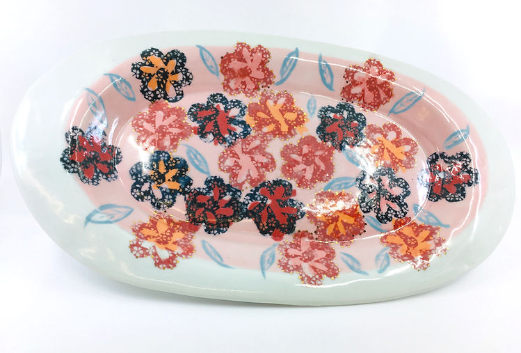 Porcelain Serving Tray with Multi-Layered Chinese Rice Paper Transfer Patterns