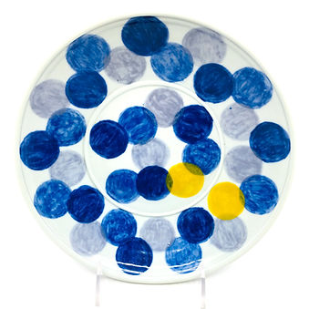 Porcelain Shallow Bowl with Hand Painted Circle Pattern