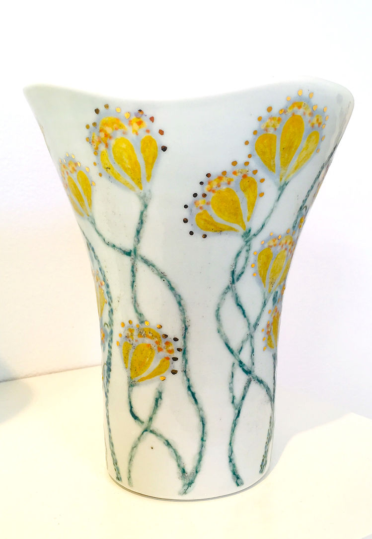 Hand Painted Porcelain Vase with Gold Luster