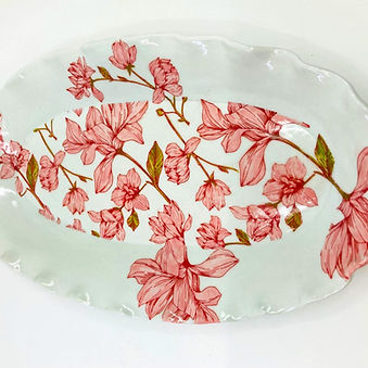 A stunning hand painted porcelain tray with scalloped edge