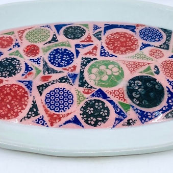 Large Oval Porcelain Tray with Pink Slip