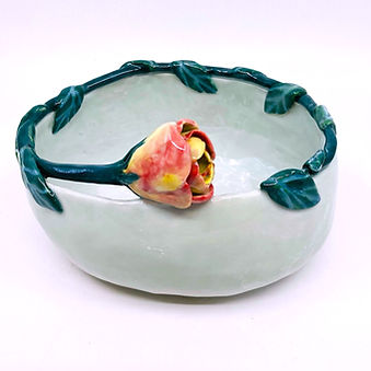 Porcelain Oval Bowl with One Rose